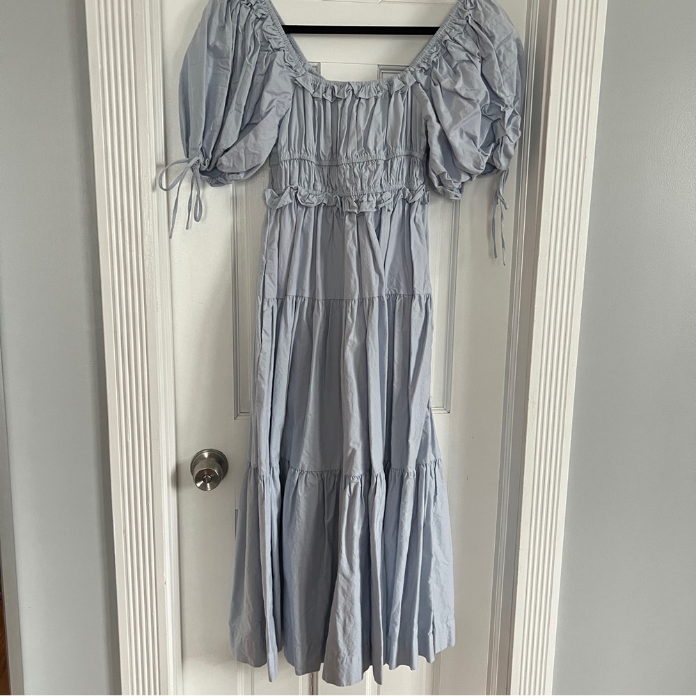 En Saison Light Blue Puff-Sleeve Tiered Dress - Picture 6 of 6